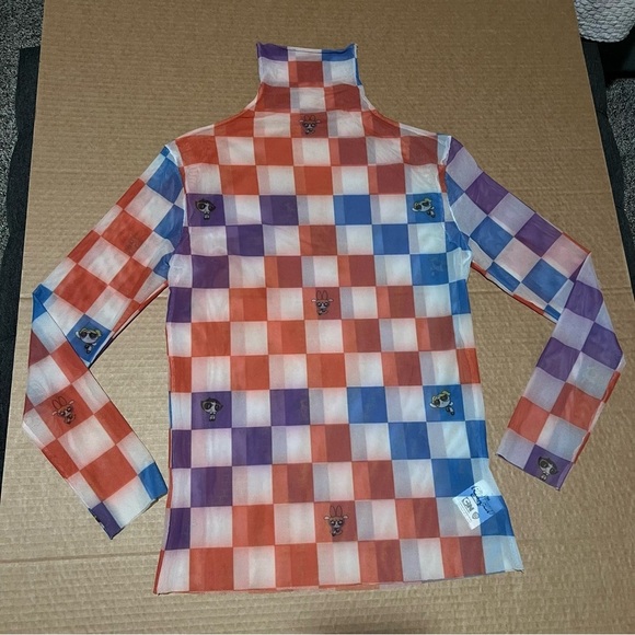 Cartoon Network Powerpuff Girls checkered mesh turtleneck, long sleeve, stretchy - Picture 8 of 11